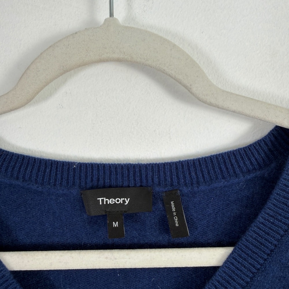 Theory V-Neck Feather Cashmere Sweater Blue Capsule Quiet Luxury Womens Medium - Picture 4 of 10